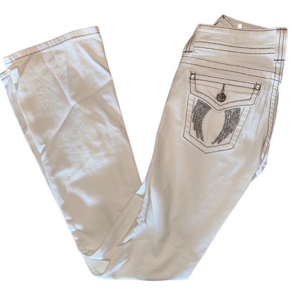 Miss Me Women’s White Sequined Winged Pockets Mid Rise Boot Cut Jeans Size 25 - Picture 6 of 10